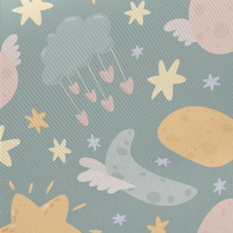 Cute Stars Moon Clouds Midweight Cotton Poplin