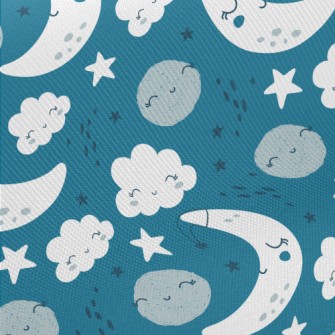 White Clouds Stars And Moon Midweight Cotton Poplin