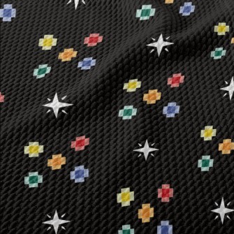 Pixel Style Colorful Flowers Birdseye Piqué