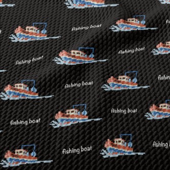 Pixel Style Fishing Boat Birdseye Piqué