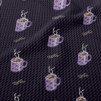 Pixel Style Purple Coffee Cup Birdseye Piqué