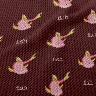 Pixel Style Pink Fish Birdseye Piqué