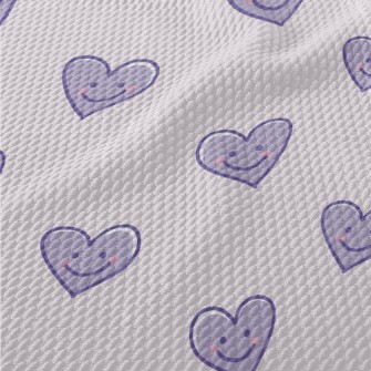 Cute Purple Smiling Love Heart Birdseye Piqué