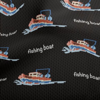Pixel Style Fishing Boat Athletic Mesh Flat Back