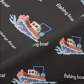 Pixel Style Fishing Boat Piqué