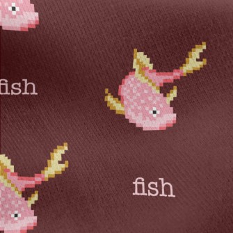 Pixel Style Pink Fish Jersey Backed Fleece