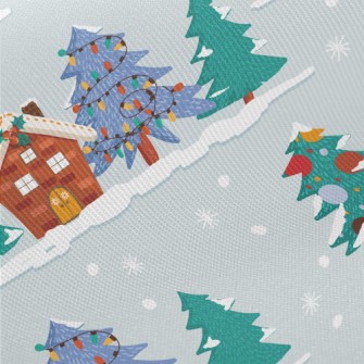 Christmas Snow House Twill