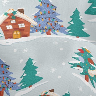 Christmas Snow House Lightweight Performance Linen