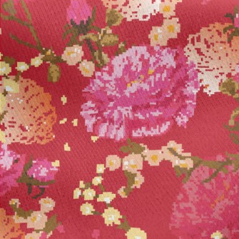 Noble Red Flowers Jersey Backed Fleece