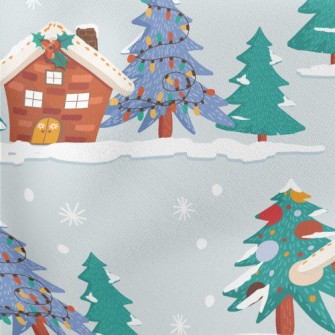 Christmas Snow House Lightweight Cotton Poplin