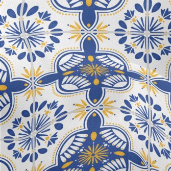 European Tiles With Flowers An Lightweight Performance Linen