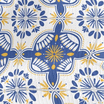 European Tiles With Flowers An Stretch Jersey