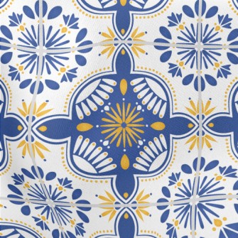 European Tiles With Flowers An Lightweight Cotton Poplin