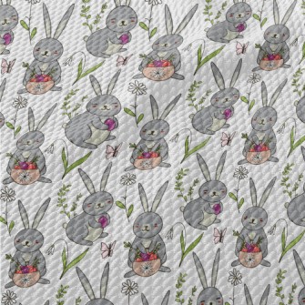 Cute Bunny Hiding Eggs Birdseye Piqué