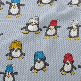 Funny Hand Drawn Penguin Birdseye Piqué