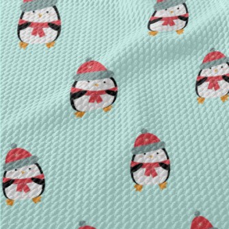 Cartoon Penguin In Winter Clot Birdseye Piqué