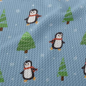 Penguins Skating In The Snow Birdseye Piqué
