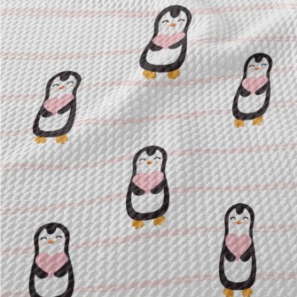 Cute Penguin Holding Heart Birdseye Piqué