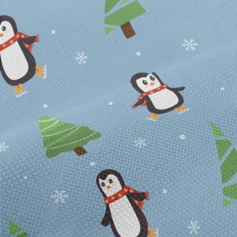 Penguins Skating In The Snow Performance Linen