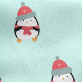 Cartoon Penguin In Winter Clot Jersey Backed Fleece