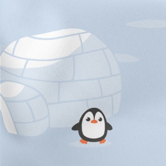 Igloo And Cute Penguins Lightweight Cotton Poplin