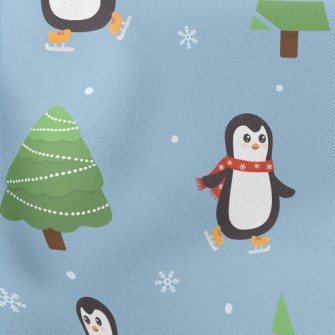 Penguins Skating In The Snow Lightweight Cotton Poplin