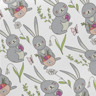 Cute Bunny Hiding Eggs Midweight Cotton Poplin