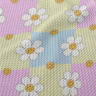 Cartoon Smiling Daisy Birdseye Piqué