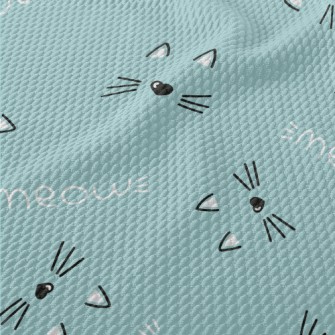 Hand Drawn Cute Cat Face Birdseye Piqué