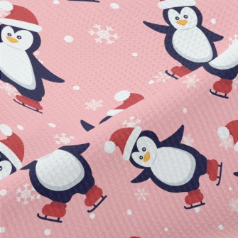 Christmas Skating Penguin Piqué