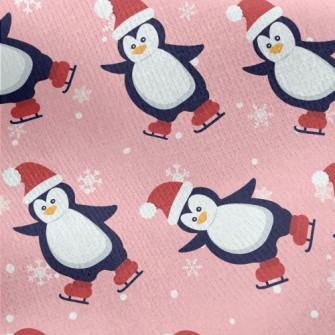 Christmas Skating Penguin Jersey Backed Fleece
