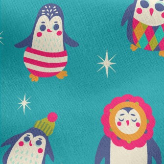 Colorful Penguin Dress Up Jersey Backed Fleece