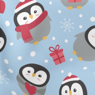 Happy Christmas Penguin Lightweight Cotton Poplin
