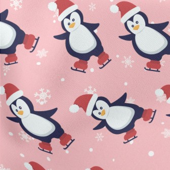 Christmas Skating Penguin Lightweight Cotton Poplin