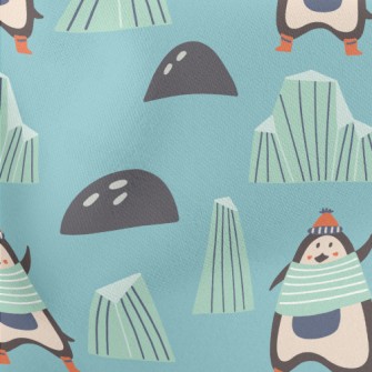Cartoon Penguin With Ice Floe Lightweight Cotton Poplin