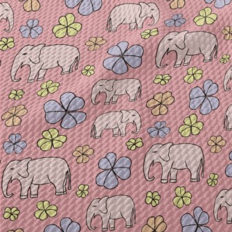 Hand Drawn Elephant And Flower Birdseye Piqué