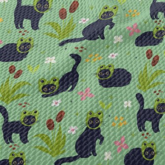 Black Cat Wearing A Frog Mask Birdseye Piqué