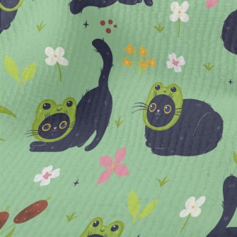 Black Cat Wearing A Frog Mask Terry