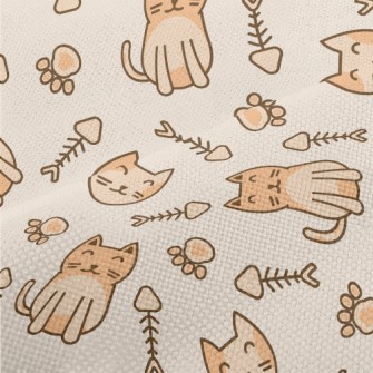 Sitting Cat And Fish Bone Cat  Performance Linen