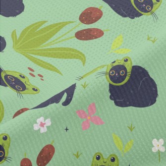 Black Cat Wearing A Frog Mask Piqué