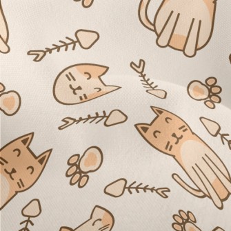 Sitting Cat And Fish Bone Cat  Lightweight Performance Linen