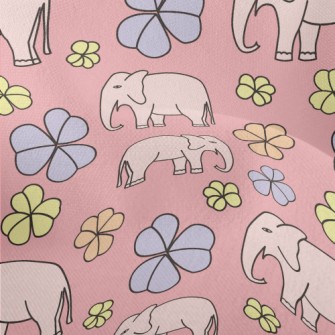 Hand Drawn Elephant And Flower Lightweight Performance Linen