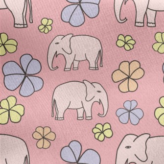 Hand Drawn Elephant And Flower Jersey Backed Fleece
