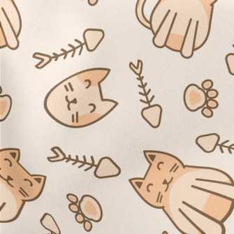 Sitting Cat And Fish Bone Cat  Lightweight Cotton Poplin