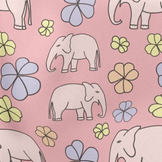 Hand Drawn Elephant And Flower Lightweight Cotton Poplin