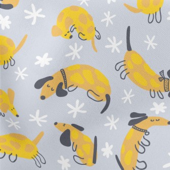 Yellow Cute Dachshund Lightweight Cotton Poplin