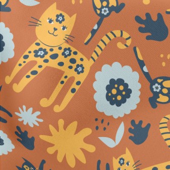 Floral Texture Cat Lightweight Cotton Poplin