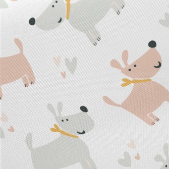Gray Pink Cute Dog Midweight Cotton Poplin
