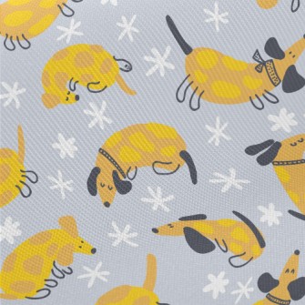 Yellow Cute Dachshund Midweight Cotton Poplin