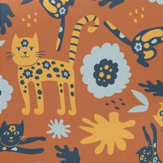 Floral Texture Cat Midweight Cotton Poplin